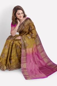 emboss-kanchipuram-silk-saree-Mustard